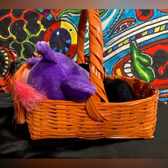Halloween Plush Bat Spider Assortment in Vintage Orange Witch Basket - Picture 4 of 11